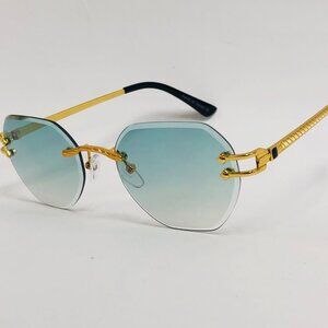 Men Women Sunglasses Square Green Lens Fashion‎ Gold Frame Rapper Icedout Lentes
